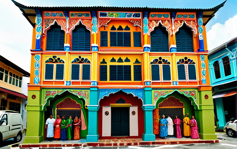 Community Mural**
"A vibrant mural depicting Malaysian culture and unity, painted on a building in Georgetown, Penang. The mural features diverse figures in traditional clothing, celebrating festivals like Hari Raya and Deepavali. Bright colors, playful composition, fully clothed figures, appropriate attire, safe for work, perfect anatomy, natural proportions, professional art illustration, high quality, family-friendly."
**
